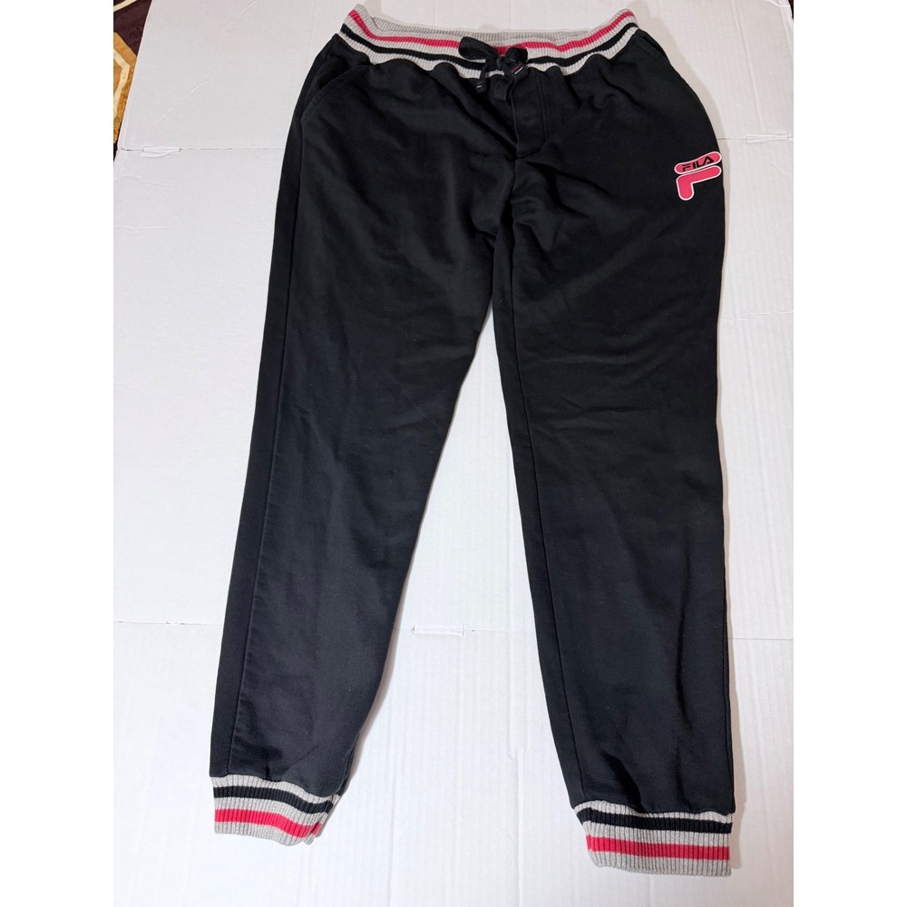 Fila Mens Joggers Black Pink Logo Striped Cuffs Sweatpants Large L RN153838